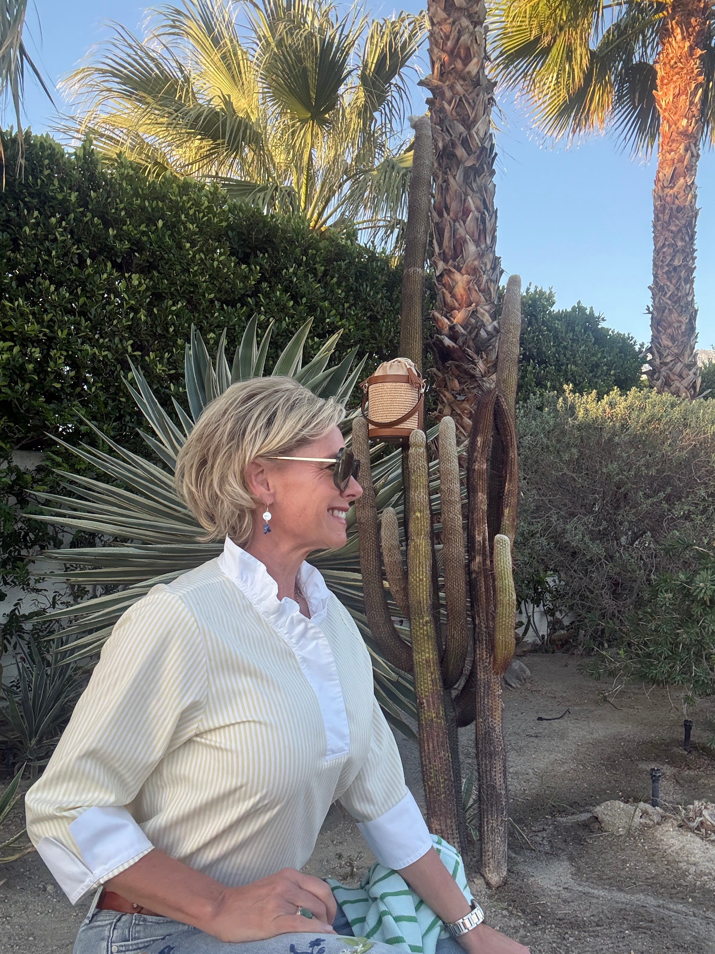 Tammy 3/4 Sleeve Stripe Shirt lemon white side
