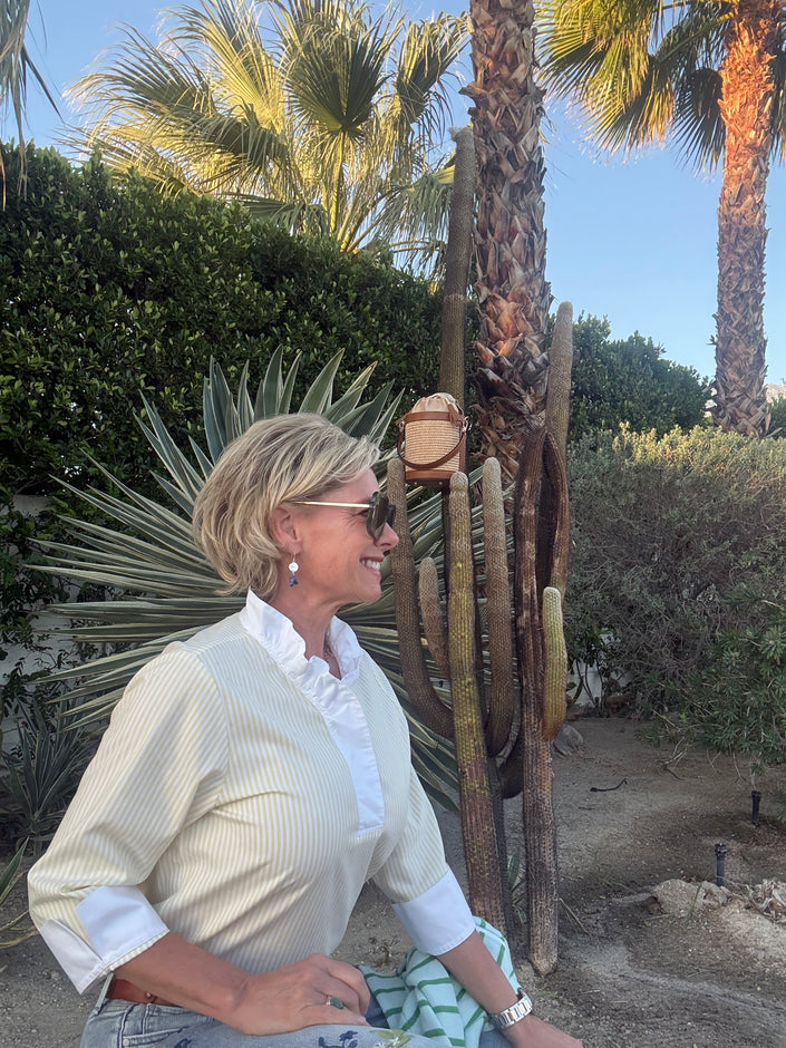 Tammy 3/4 Sleeve Stripe Shirt lemon white side