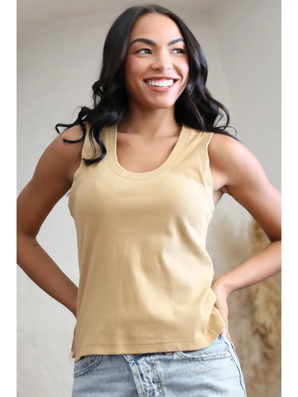 Camel Kim Rib Knit Scoop Neck Tank Top