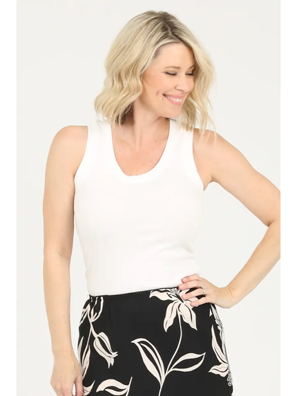 White Kim Rib Knit Scoop Neck Tank Top