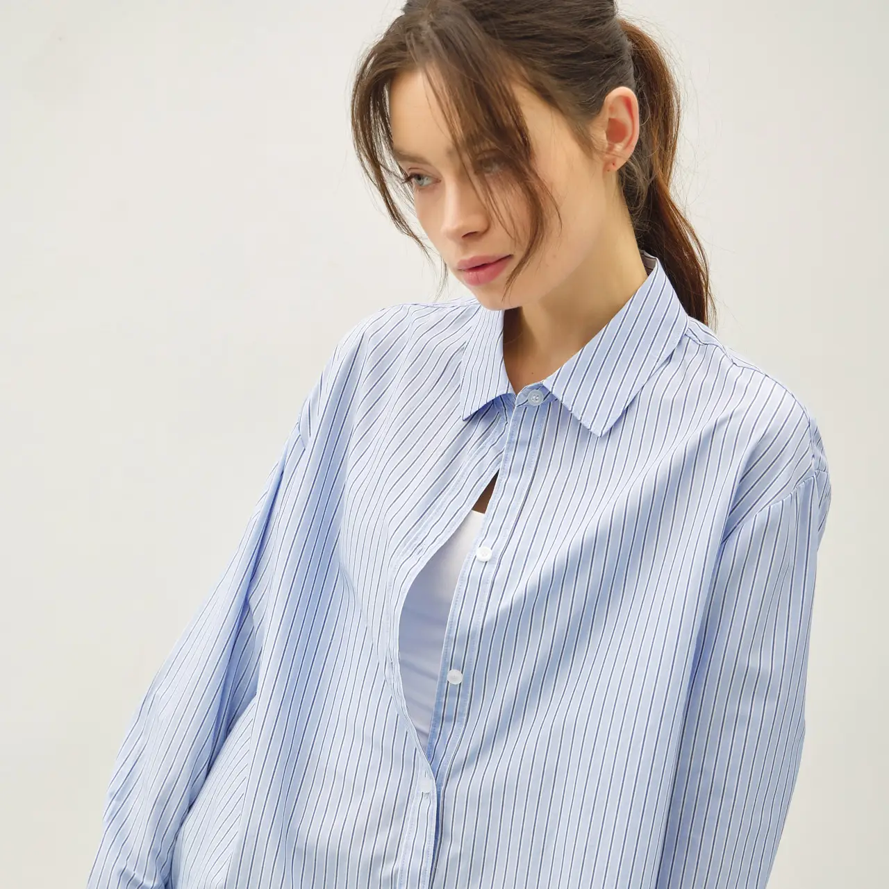 Mindy Pinstripe Boxy Fit Shirt blue