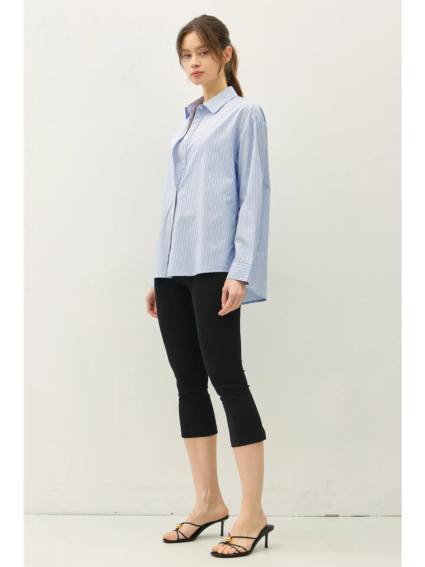 Mindy Pinstripe Boxy Fit Shirt blue side