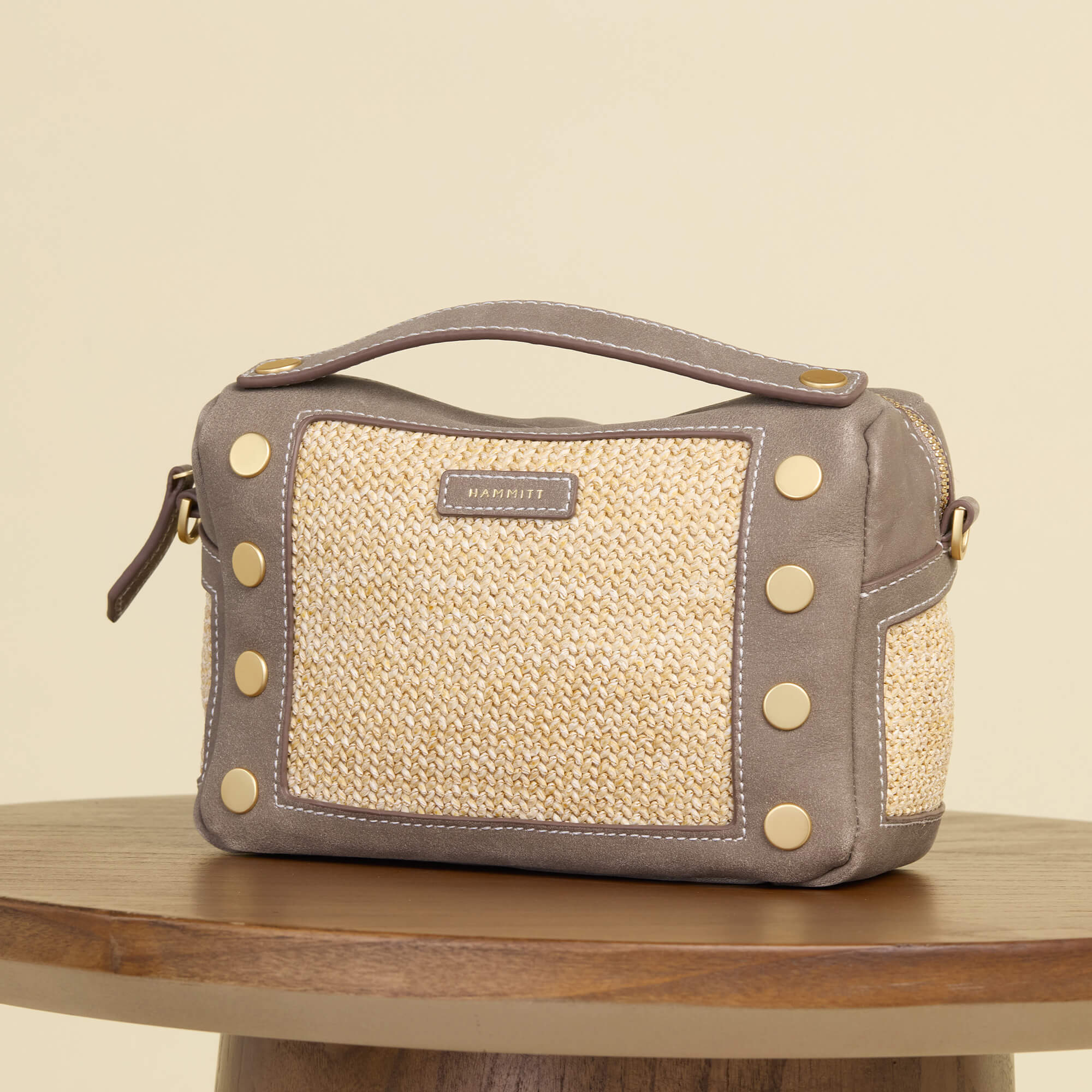 Evan Crossbody Sml-Pewter Raﬃa-BG