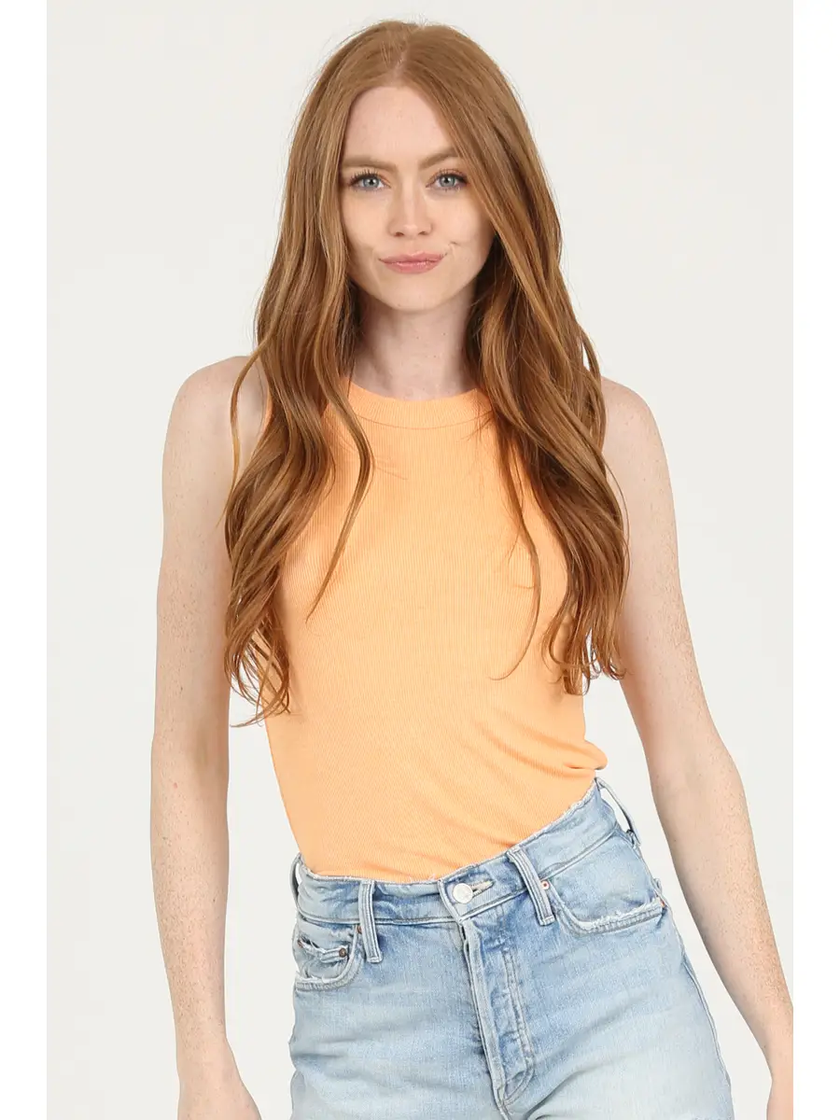 Samantha RIB KNIT ROUNDED HEM TANK TOP apricot crush front