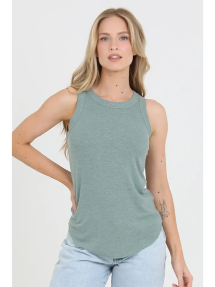 Samantha RIB KNIT ROUNDED HEM TANK TOP sage green front