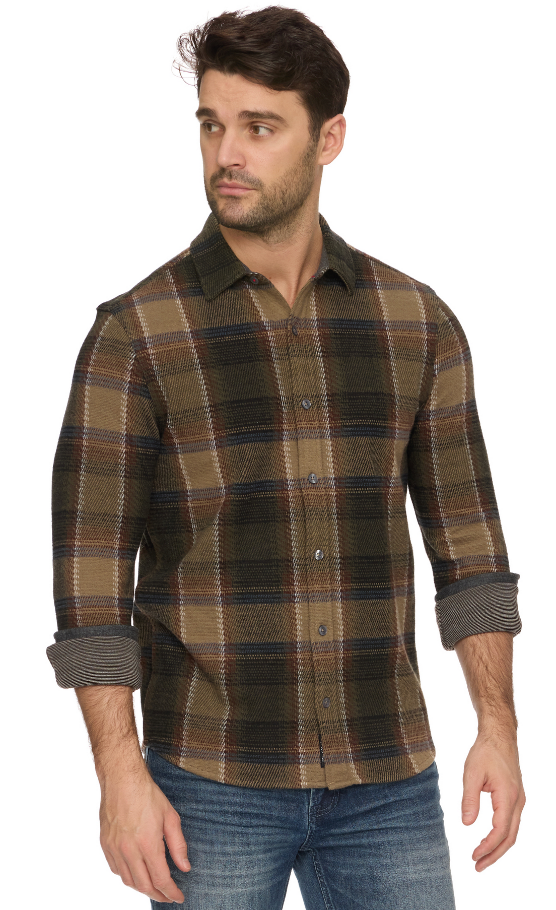 CROWLEY LS HERO KNIT FLANNEL olive/brown
