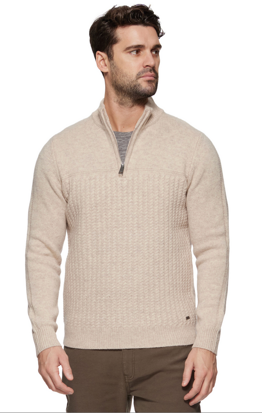 WOODLAND 1/4 ZIP CABLE MOCK NECK SWEATER