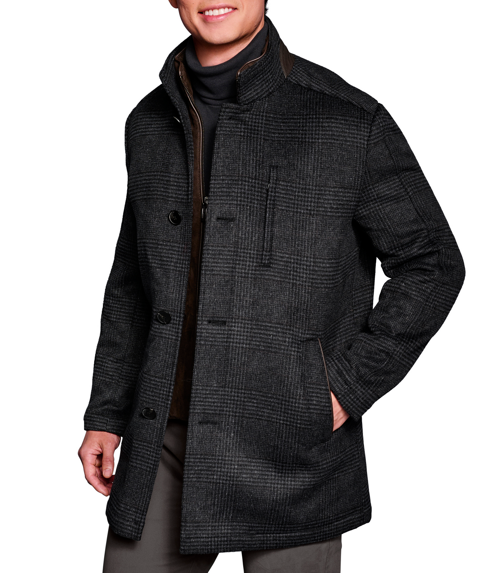 Johnston & Murphy Upton Car Coat charcoal plaid
