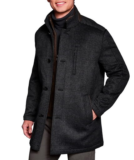 Johnston & Murphy Upton Car Coat charcoal plaid
