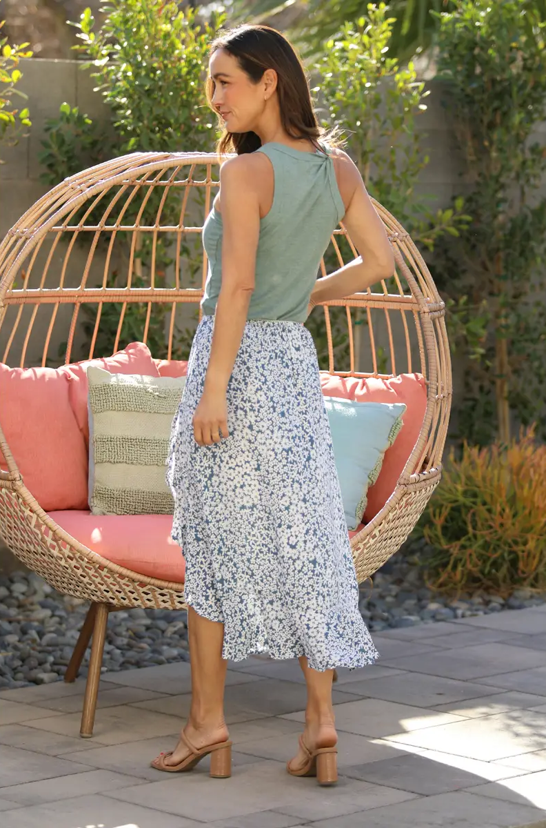 TORI RUFFLE SLIT MID LENGTH SKIRT floral-back