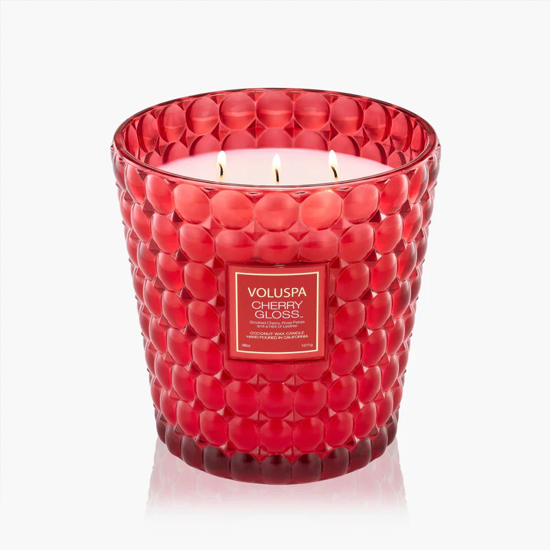 Cherry Gloss 3 Wick Hearth Candle lit