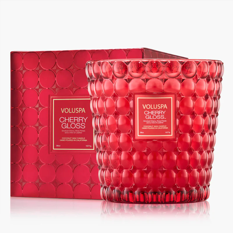 Cherry Gloss 3 Wick Hearth with packaging