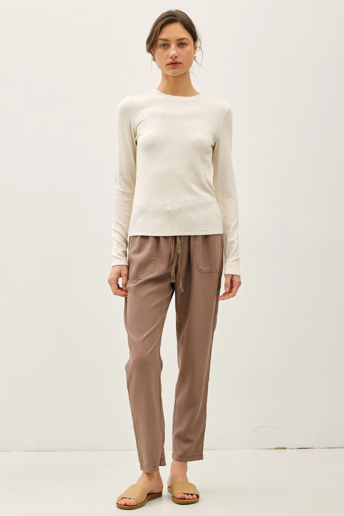 Ultra Soft Ribbed Classic Crewneck Long Sleeve Oatmeal
