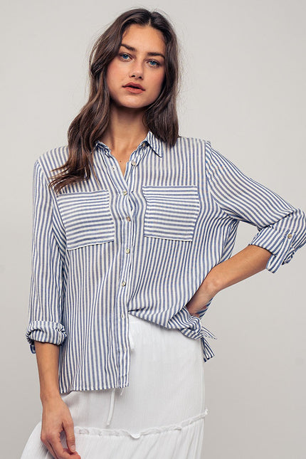 STRIPE BUTTON DOWN SHIRT blue