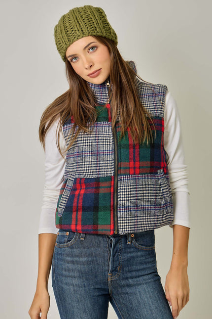Janet Mixed Puffer Vest, navy-front