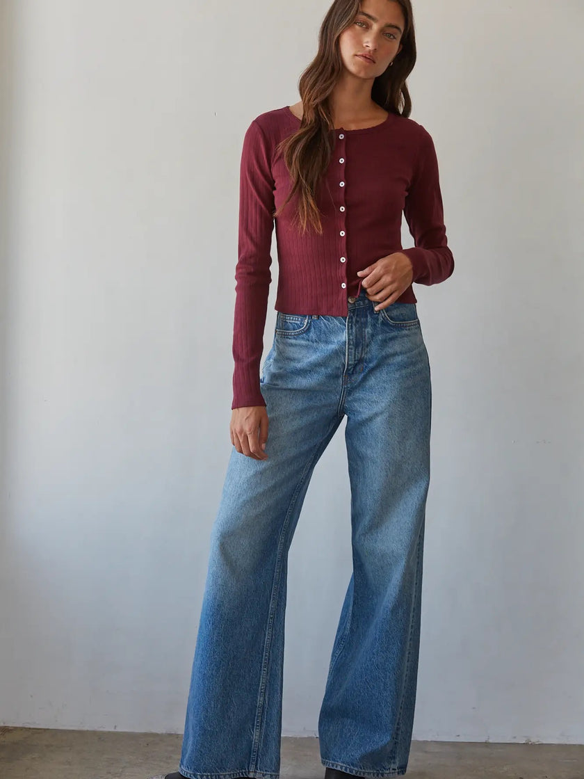 Knit Cotton Pointelle Button Down Cardigan