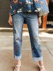 Giddy up Embroidered Cuffed Denim