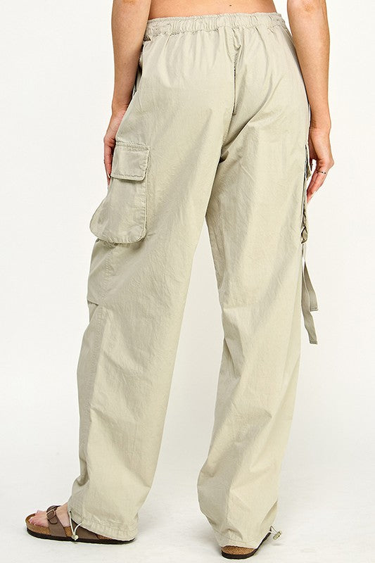 Monica Multi Pocket Parachute Pants | Sage back