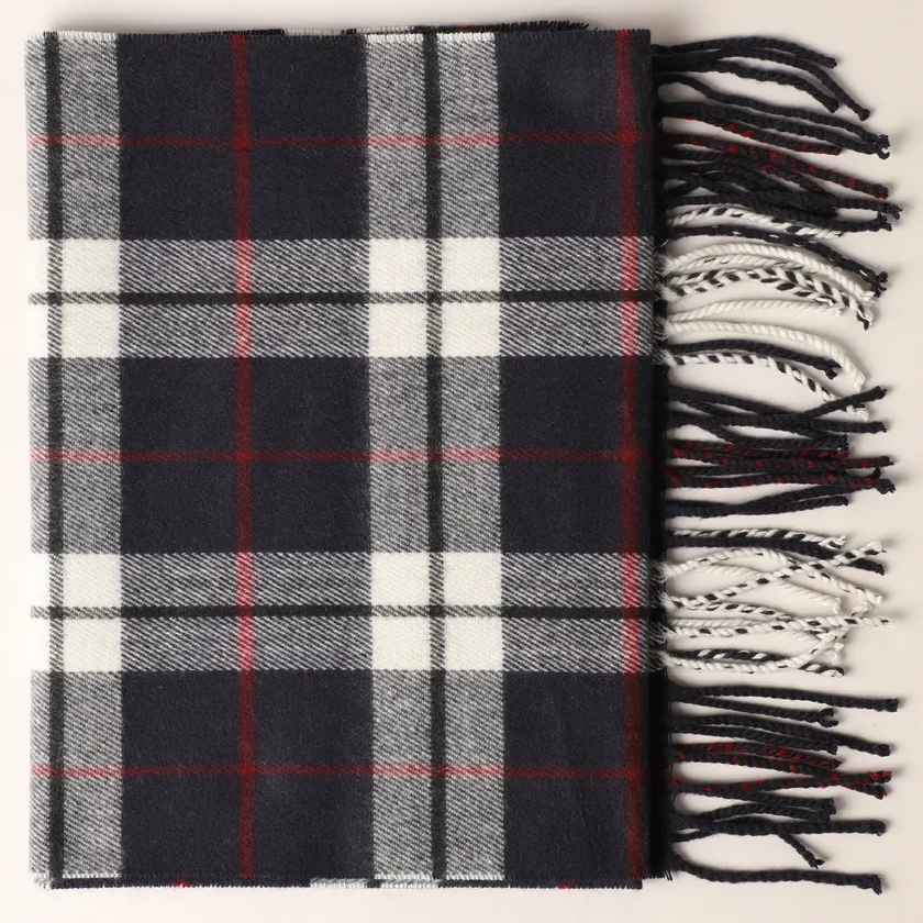 Cashmere Feel Plaid Scarf dark navy