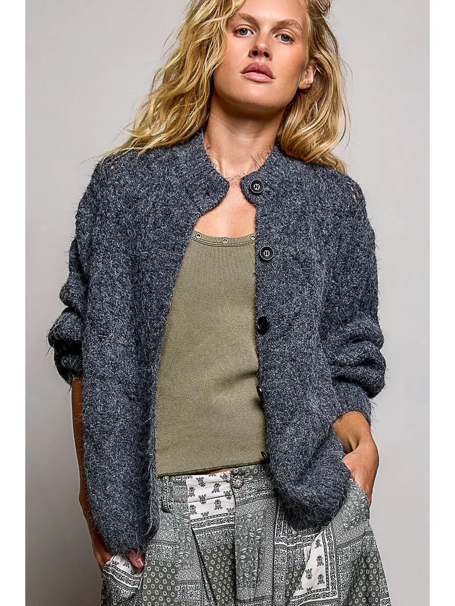 Mabel Relaxed Knit Pointelle Trim Cardigan