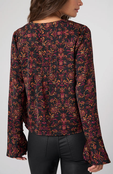 Alexandra Long Sleeve Band Collar Blouse, black/burgundy-back