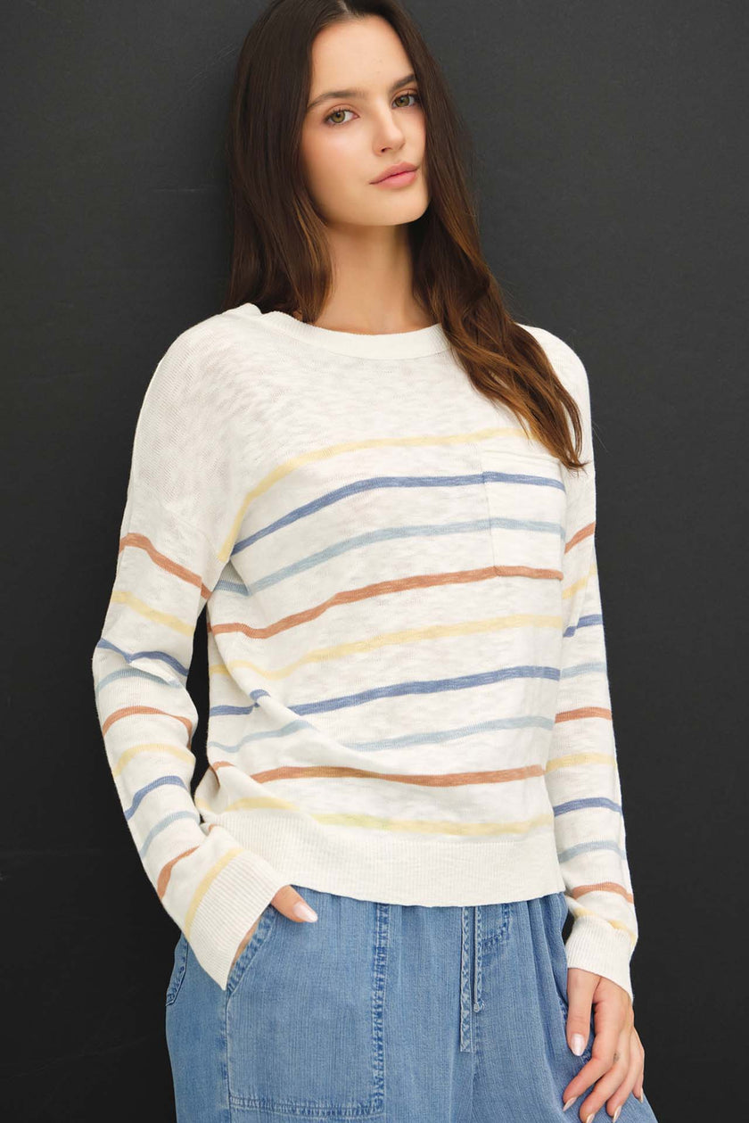 Multi Color Slub Sweater Top blue 