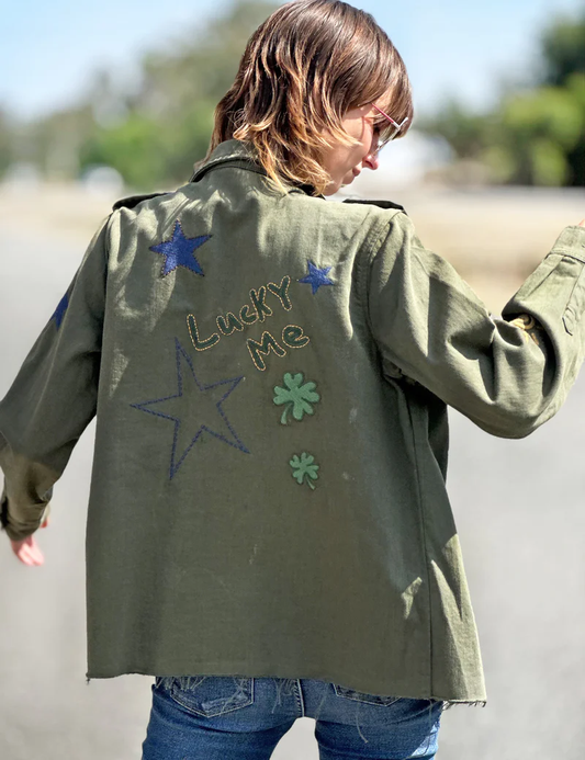 Ellie Lucky Me Embroidered Jacket | Olive Green back