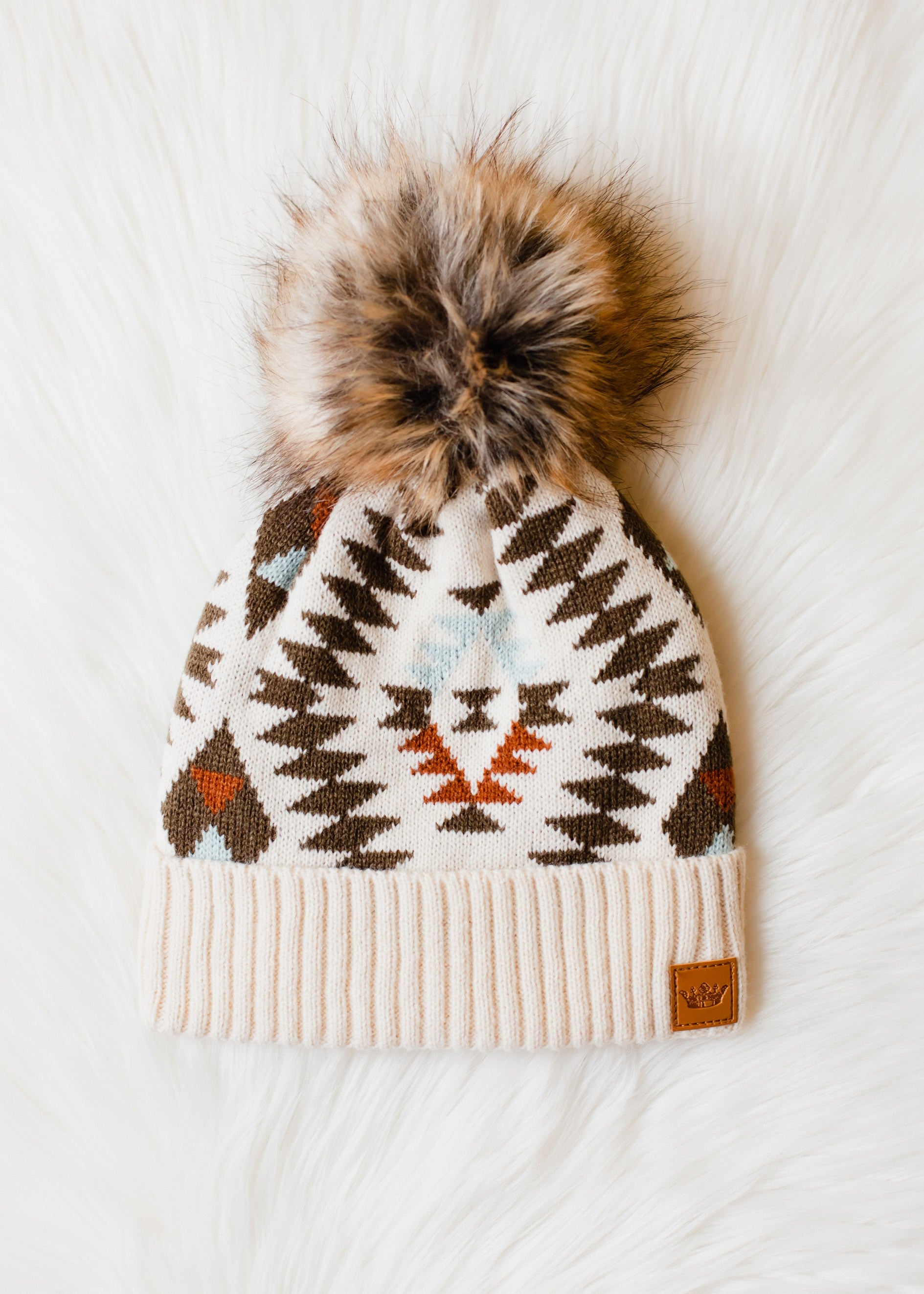 Beige Olive & Rust Tribal Pom Hat | Multi Colored