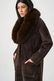 Daphne Detachable Faux Fur Shawl Coat, mocha-side
