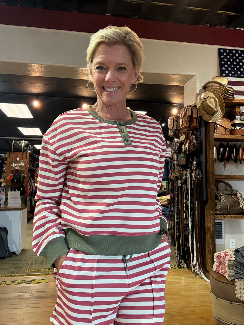 Henley LS Contrast Detail Stripe Sweatshirt