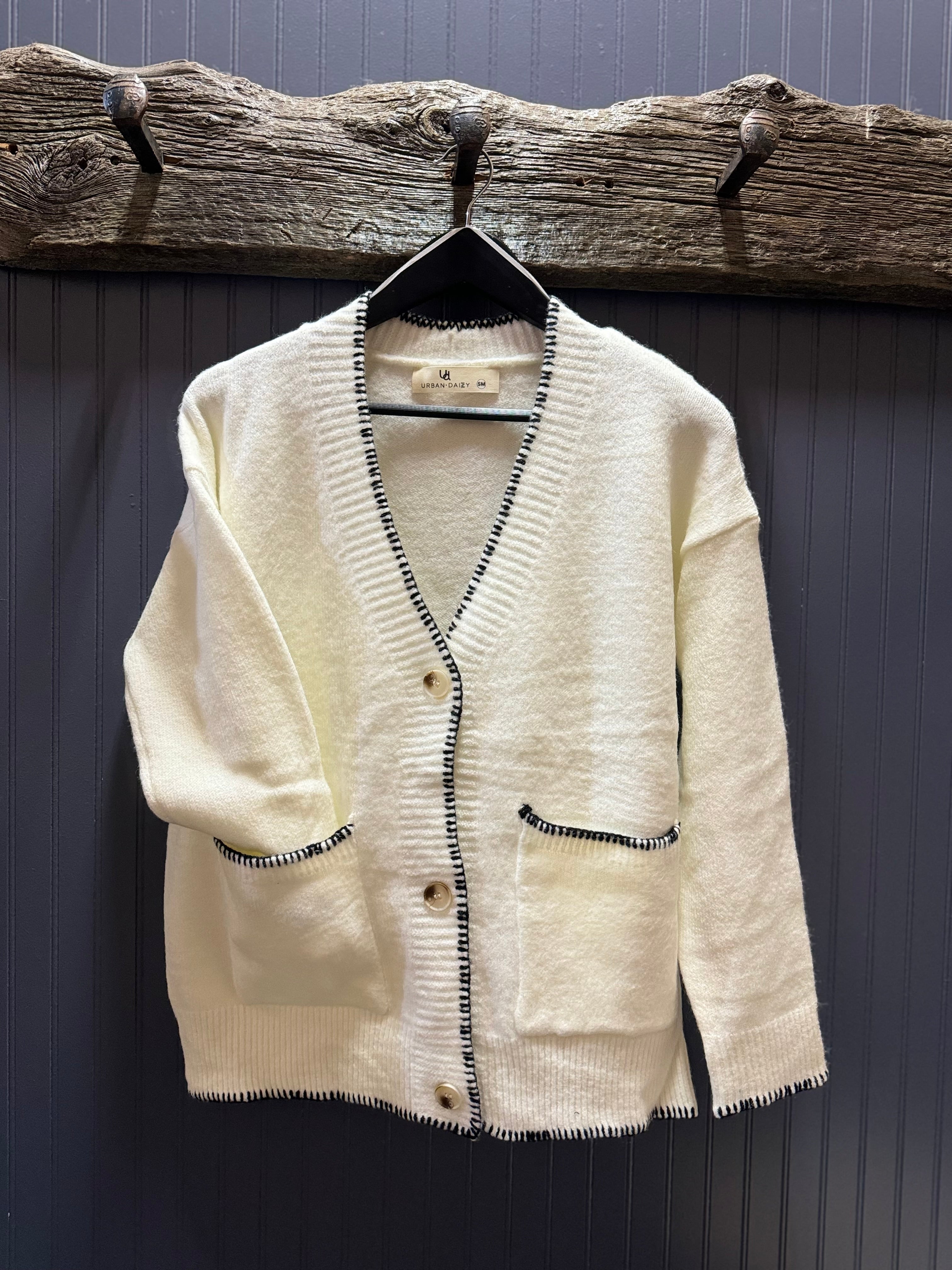 Sandra Stitched Edge Knit Cardigan ivory