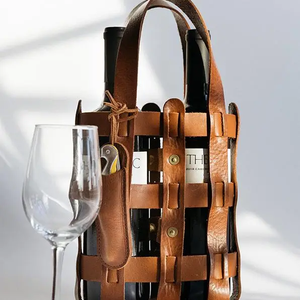 Leather Wine Tote | Tan