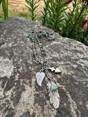 Paula Carvahlo Turquoise Feather Charm Necklace