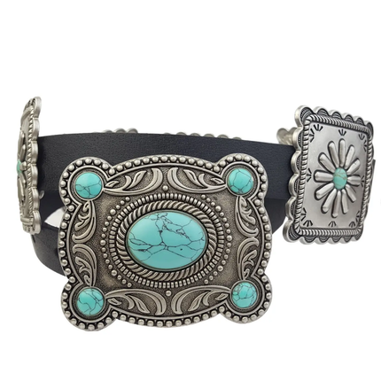 Western Concho Belt in Genuine Cowhide Leather, black-detail