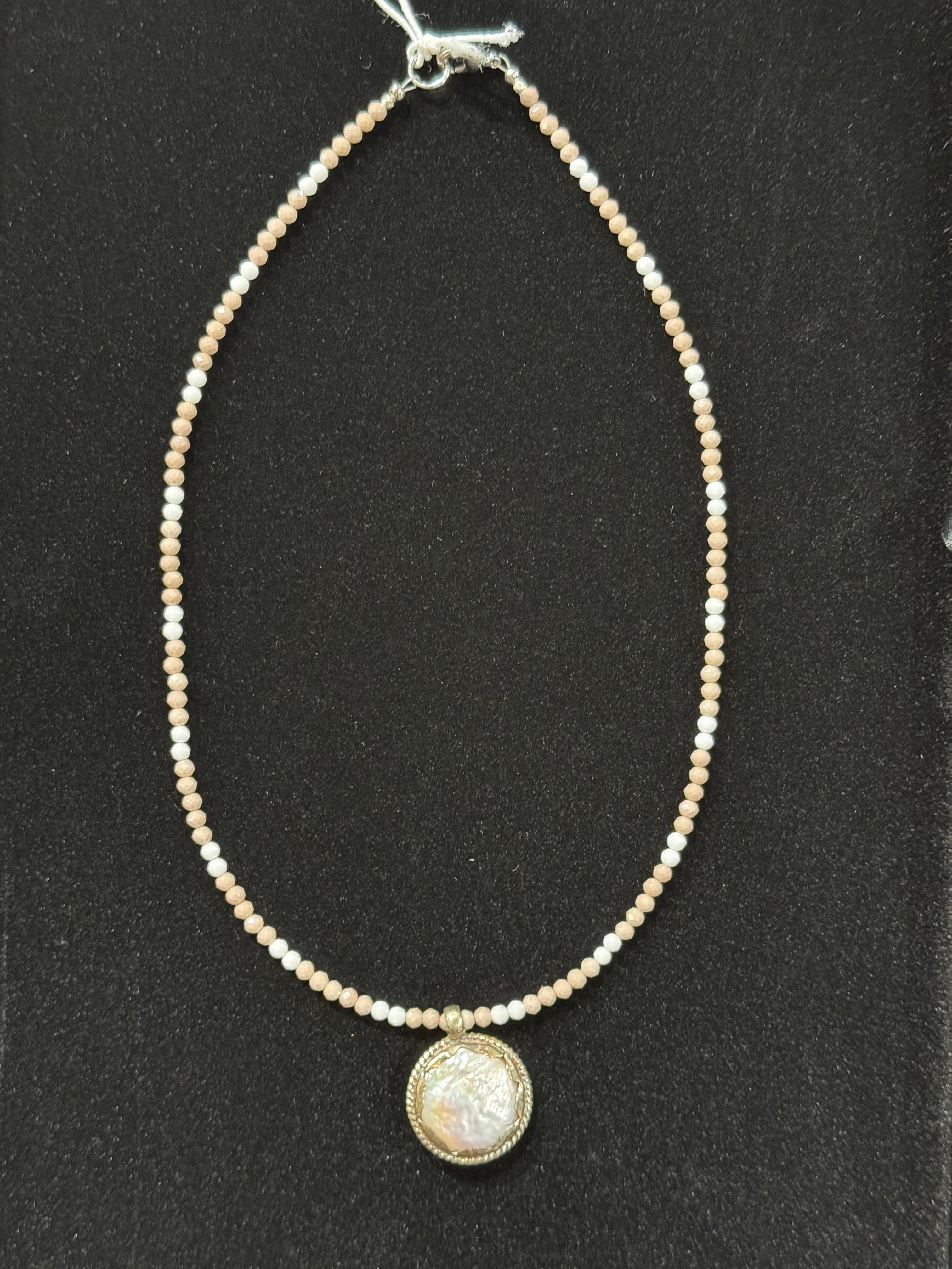 Coin Pearls with Taupe Mix Beaded Necklace nw 24 46