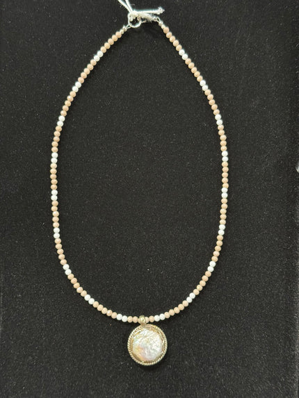 Coin Pearls with Taupe Mix Beaded Necklace nw 24 46