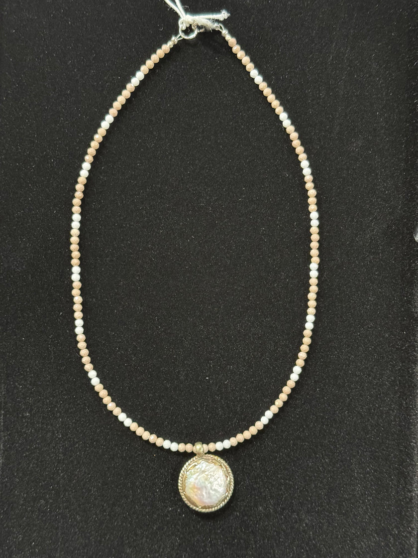 Coin Pearls with Taupe Mix Beaded Necklace nw 24 46