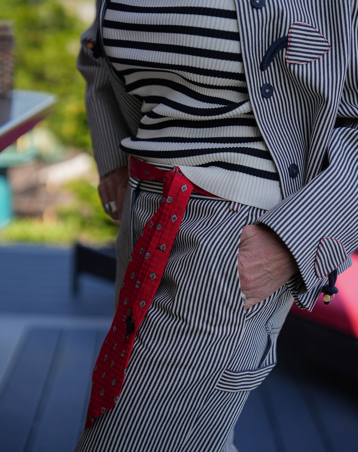 Pipo Pants, navy ecru strip-detail