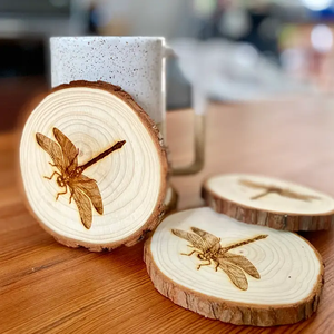 Engraved Wood Coasters | Dragonfly grouping