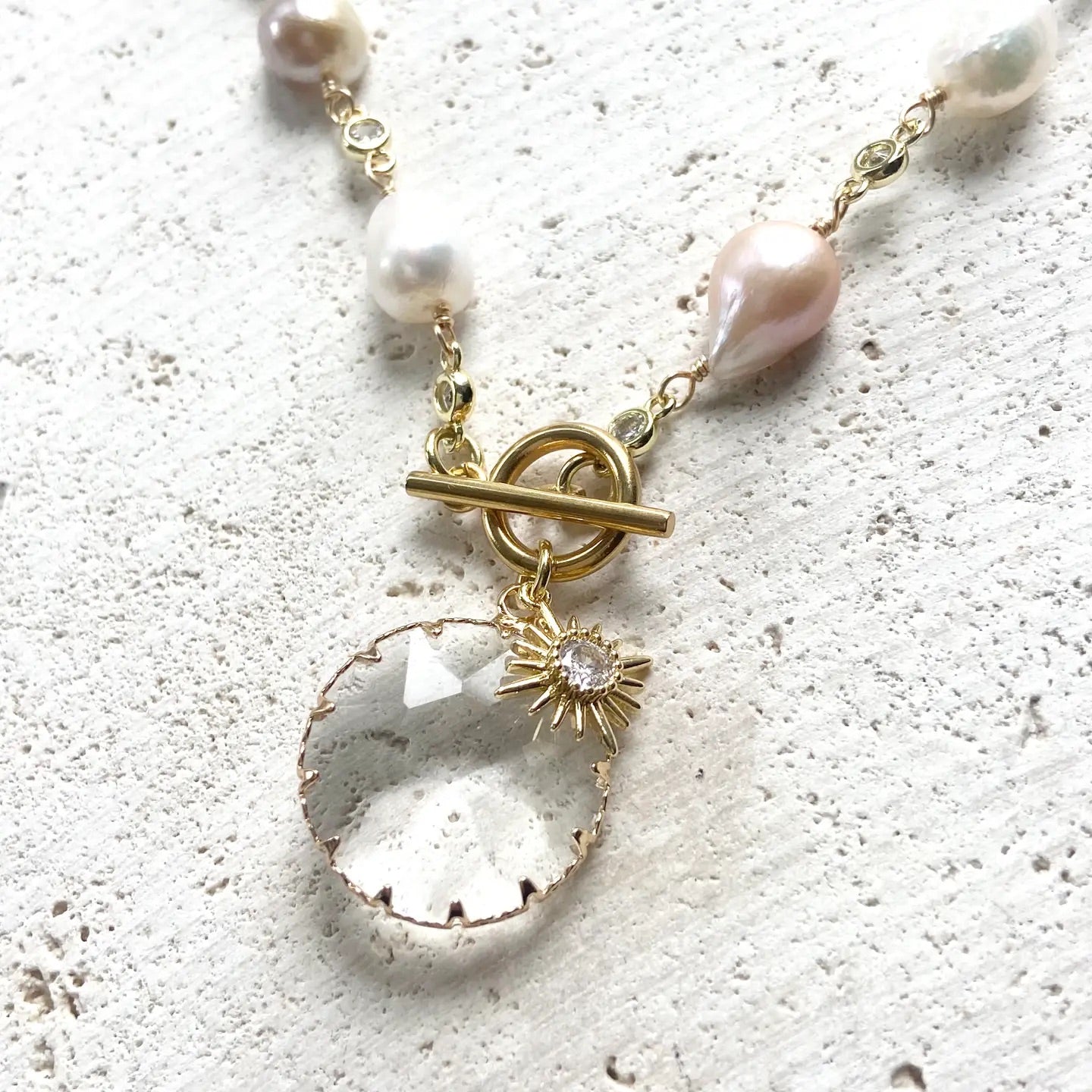 Fresh Water Pearl Necklace with Crystal Charm 17
