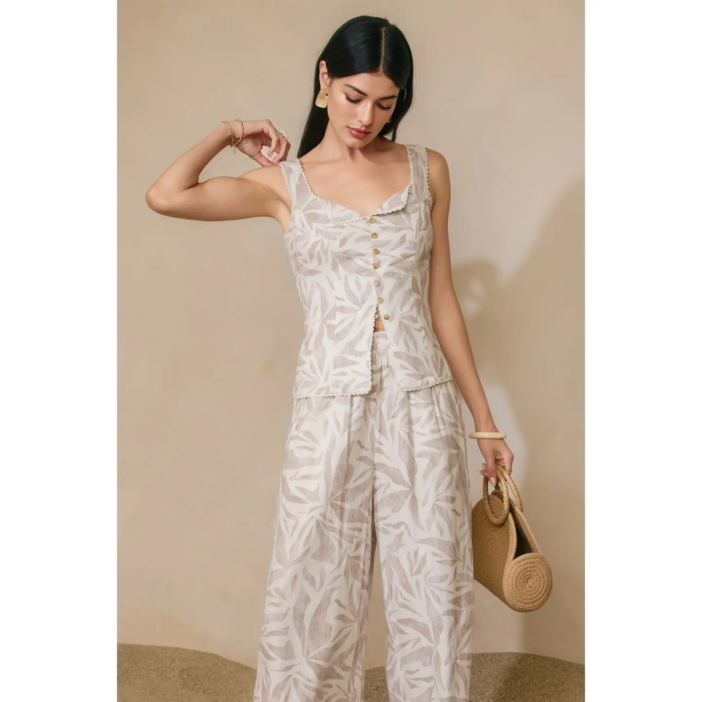 Driftwood Dreams Lace Trim Folder Over Tank Top