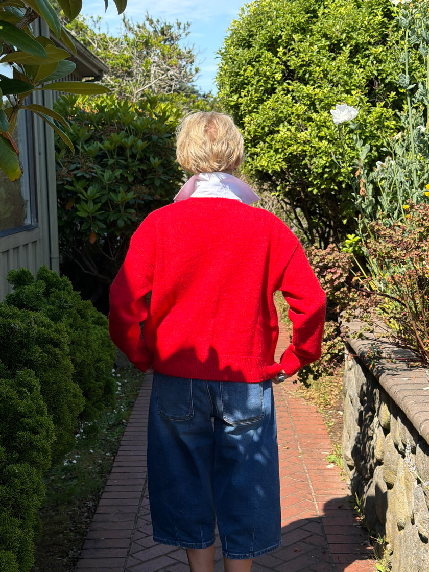 Classic Button Front Cardigan Red