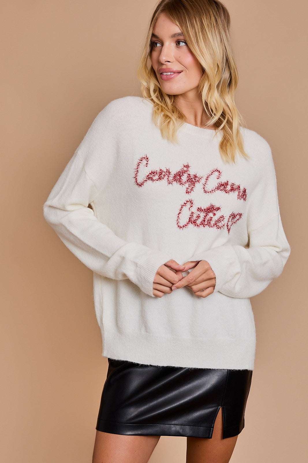 round neck long sleeve candy cane cuti