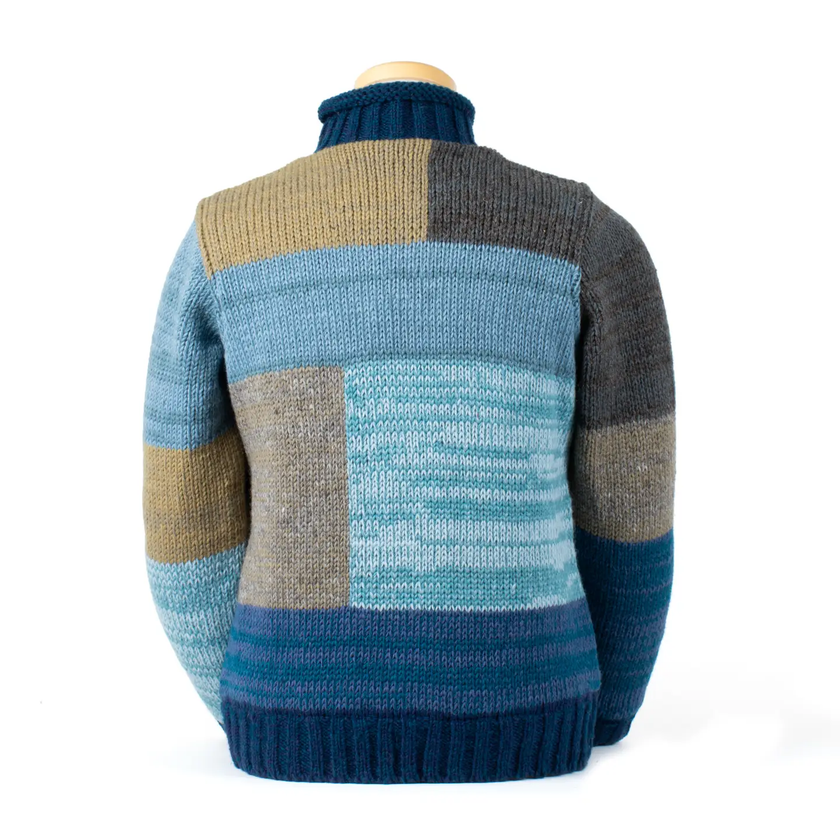 Lorelei Wool Sweater Knit Patchwork Cardigan blue back