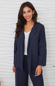 Pinstripe Linen Open Blazer
