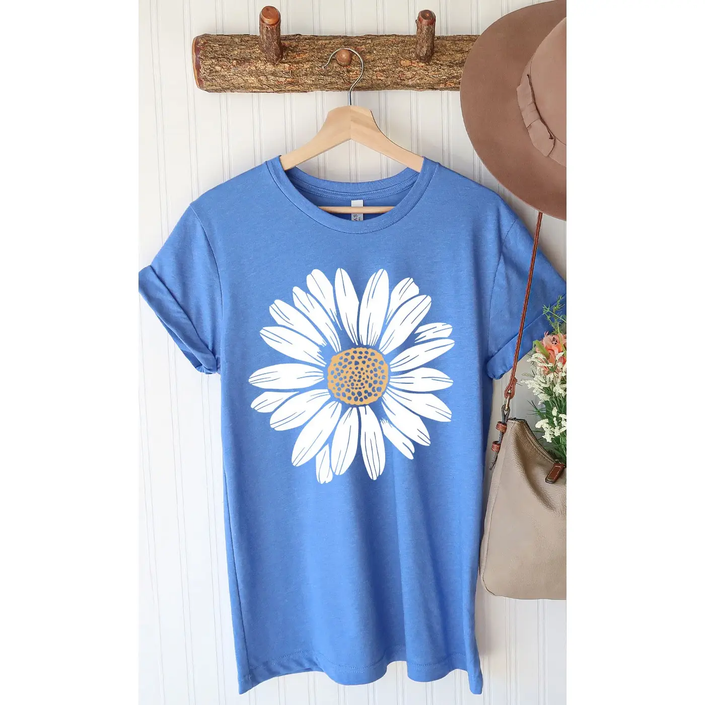 Daisy Flower Spring Floral Summer Blossom Bloom Graphic Tee heather royal blue front