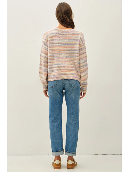 Wide Neck Drop Shoulder Sweater, mocha combo-back