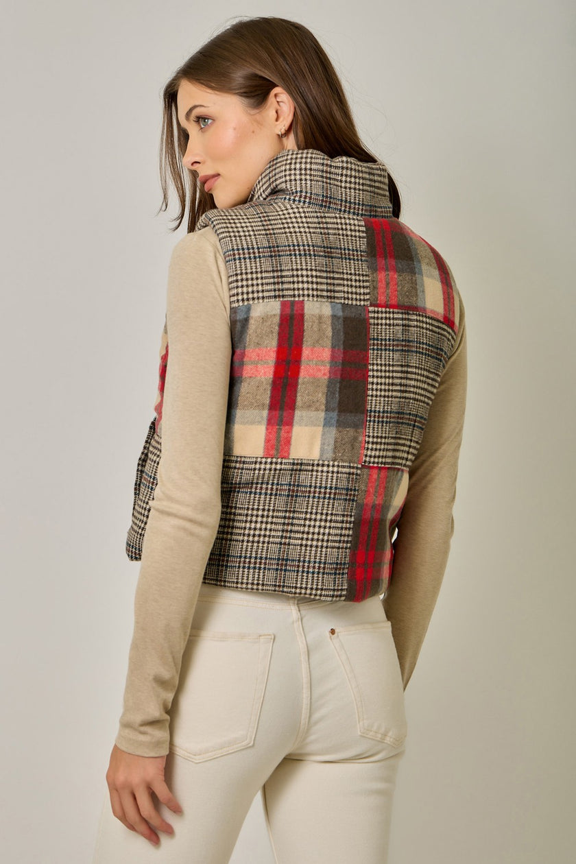 Janet Mixed Puffer Vest, brown-back