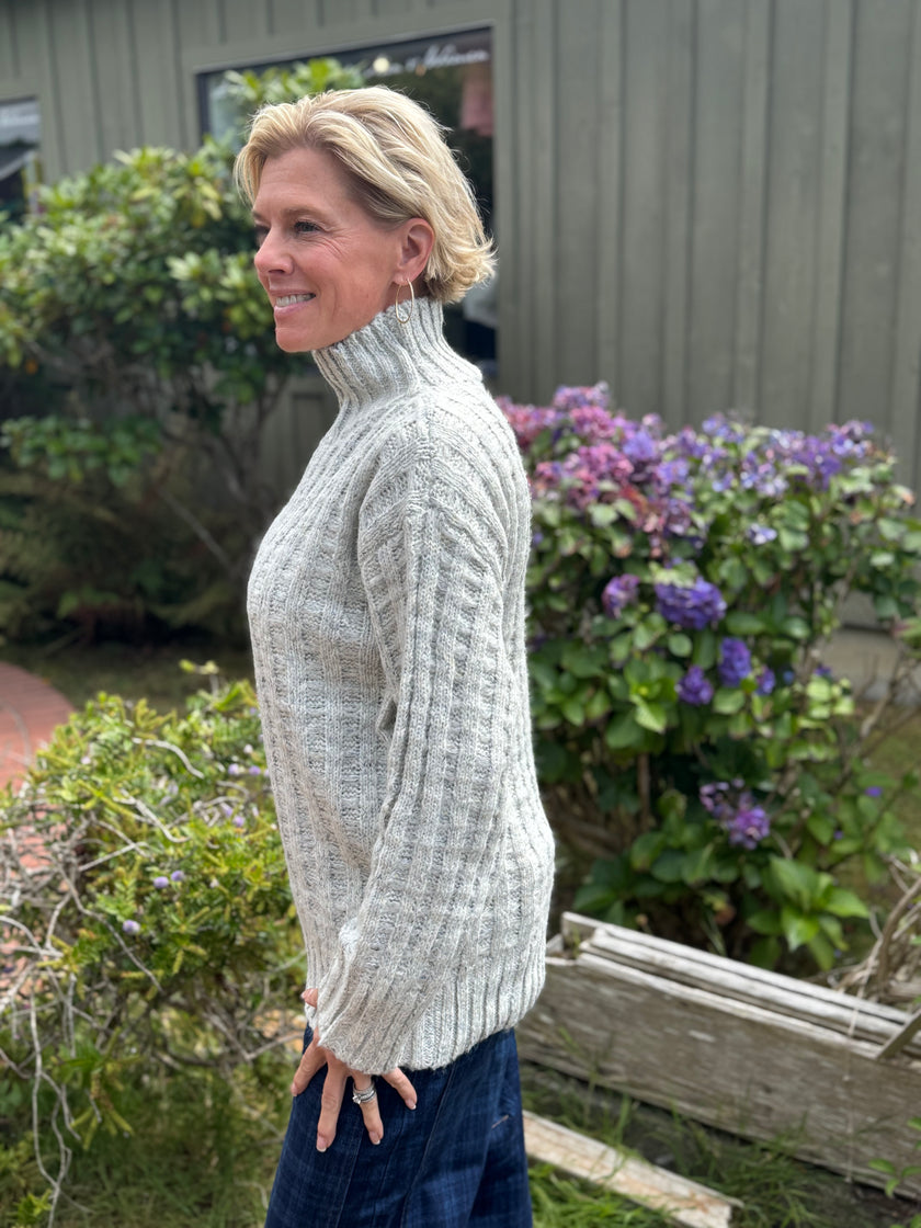 The Sophia Waffle Weave Sweater, lt melange gray-side