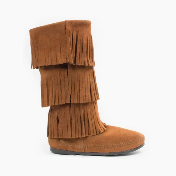 Women's Iconic 3-Layer Suede Fringe Mid-Calf Boot brown